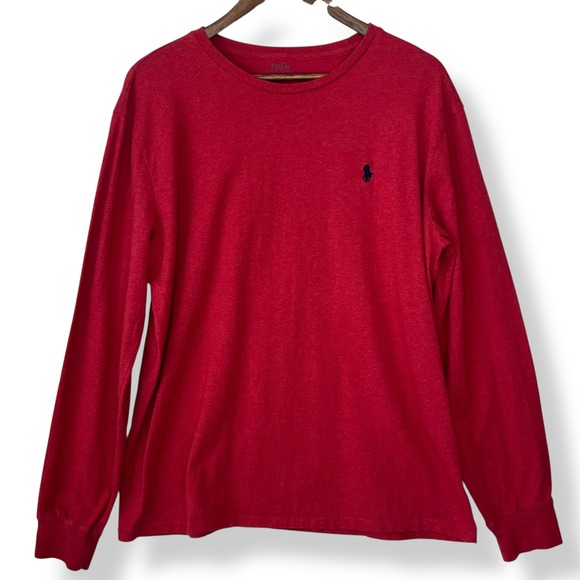 Polo Ralph Lauren Men L Long Sleeve Crew Neck T Shirt Red Dark Gray Lot 2 Cotton - Picture 3 of 16